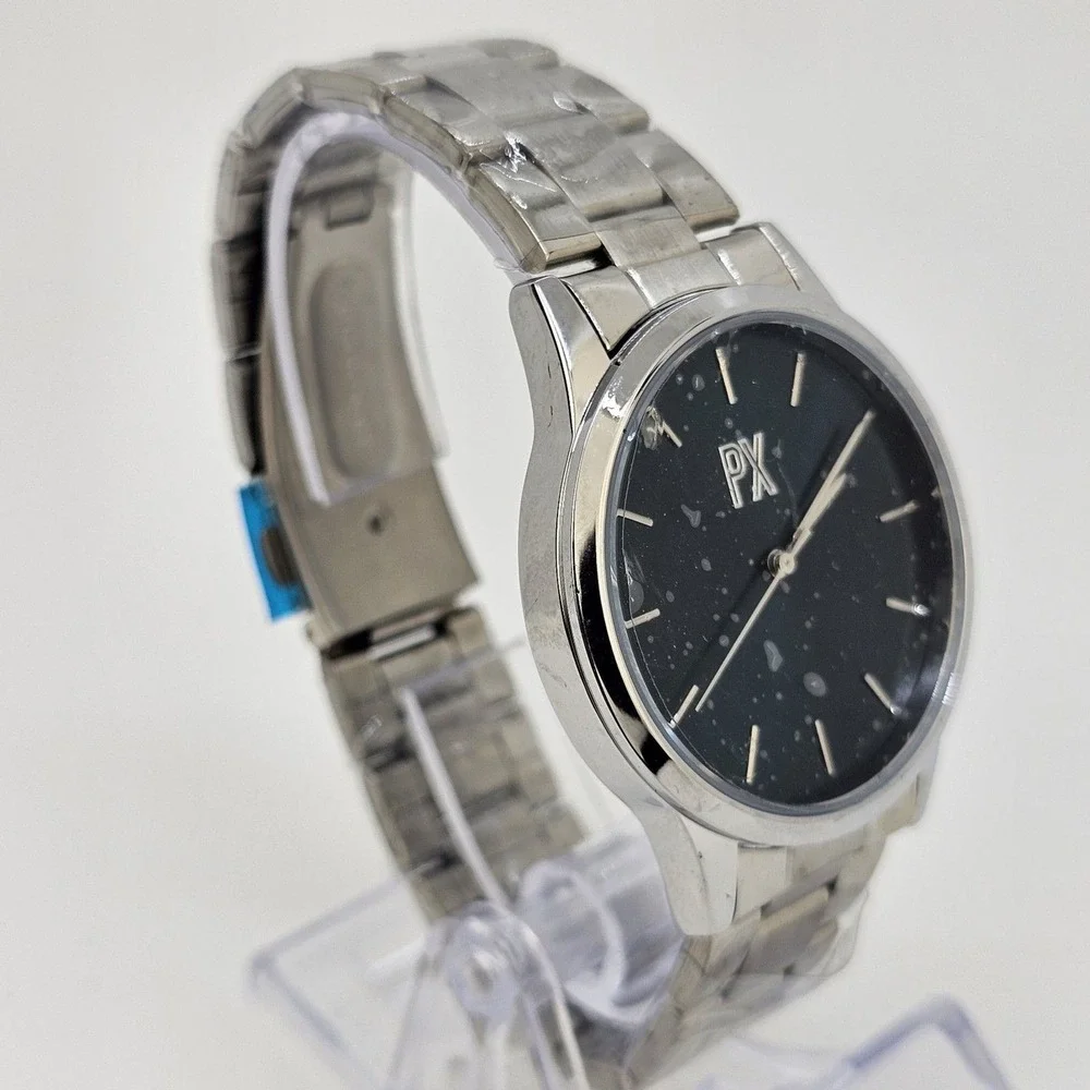 PX Men's Watch 40mm Large Gray Case Black Dial Gray Bracelet Band 7